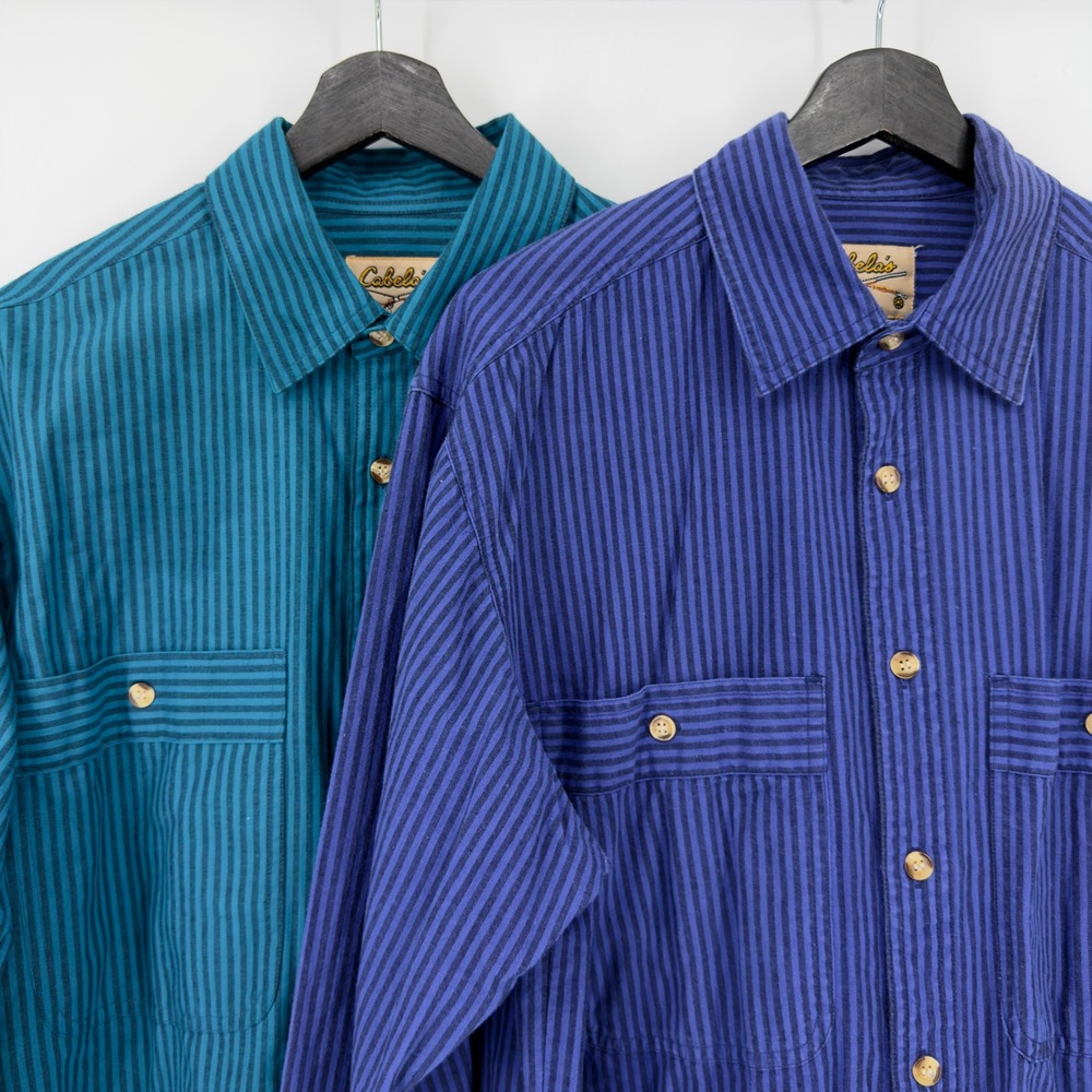 Lot of 2 Vintage Cabelas Large Long Sleeve Button Up Shirt Work Casual Hunting